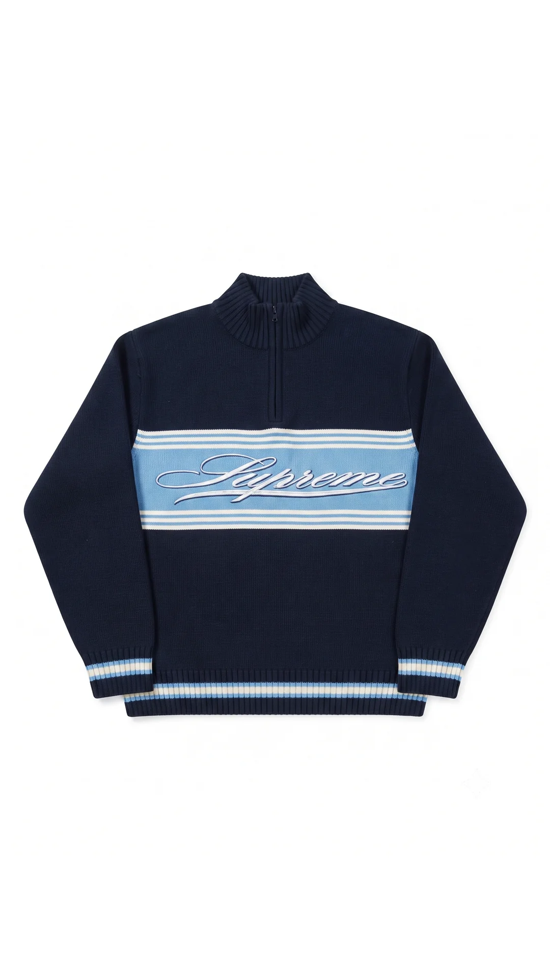 SUPREME SCRIPT STRIPE HALF ZIP BLUE