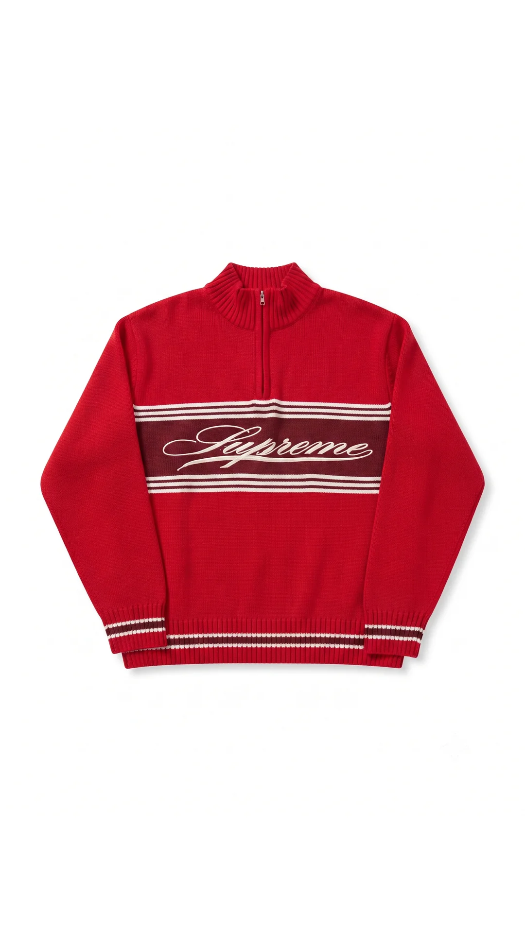 SUPREME SCRIPT STRIPE HALF ZIP RED